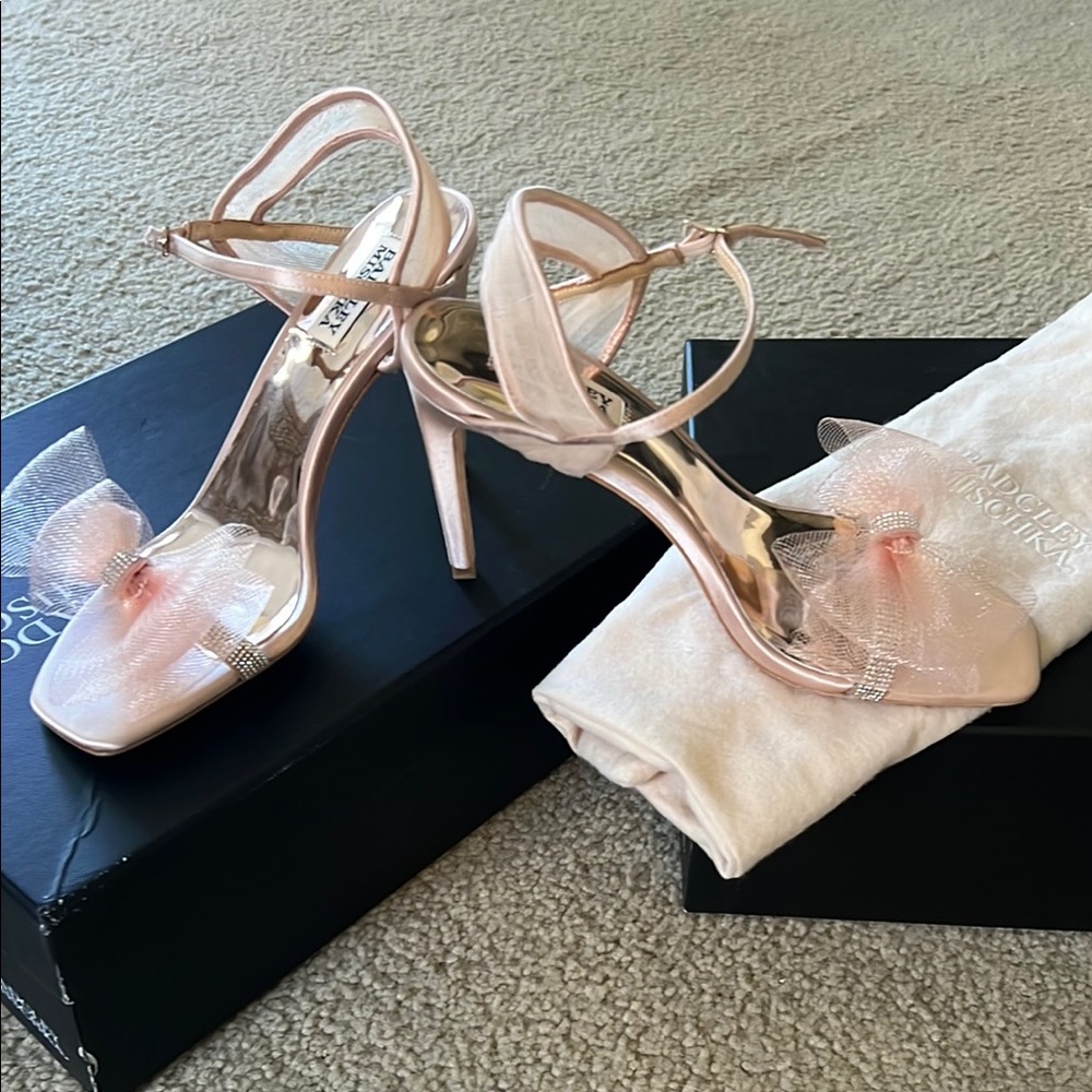 Badgley Mischka Pink Strappy Satin Heels